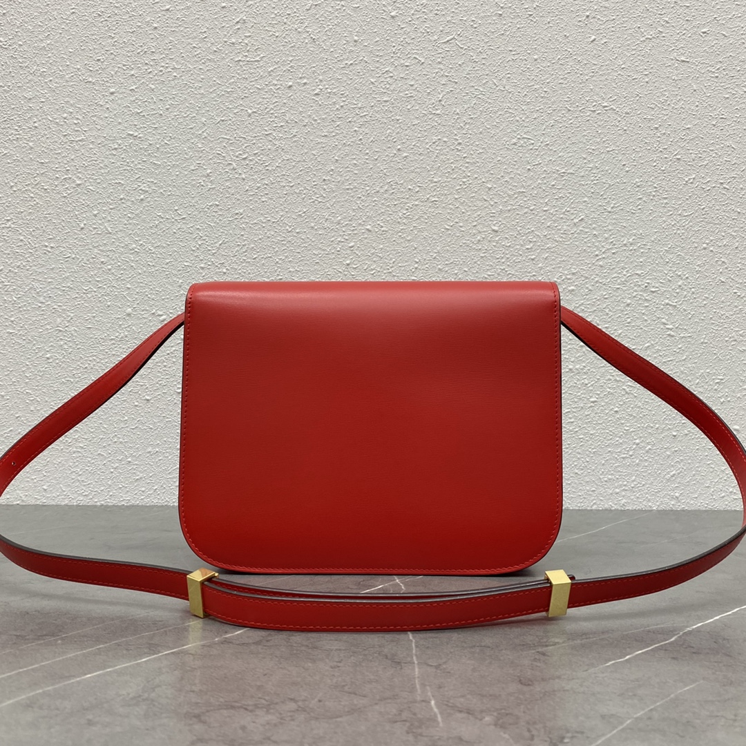 Celine Classic Box Shoulder Bag Handbag In Shiny Calfskin Orange Red 189173